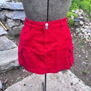 Vibrant Red Mini cargo skirt with A-Line Shape